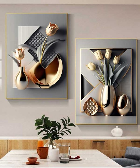 Gold Frame 60*90 Cm Crystall Painting Gold Vase Decoration For Living Room And Kitchen